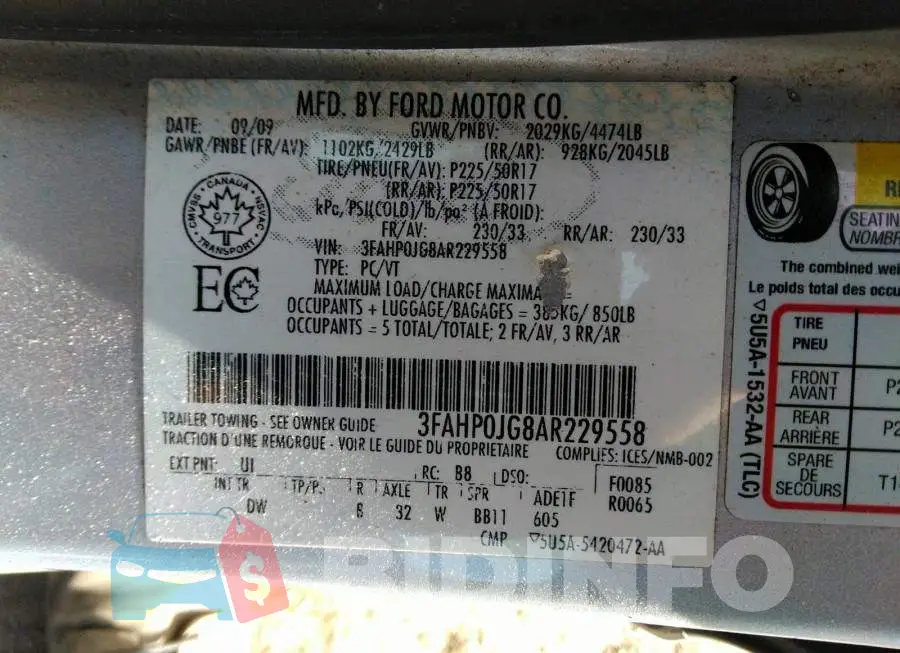 3FAHP0JG8AR229558 Photo# 9