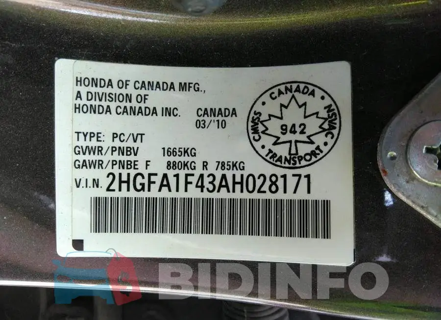 2HGFA1F43AH028171 Photo# 9