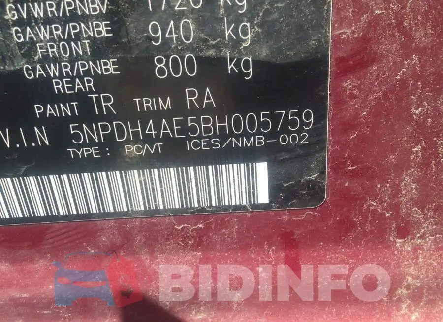 5NPDH4AE5BH005759 Photo# 9
