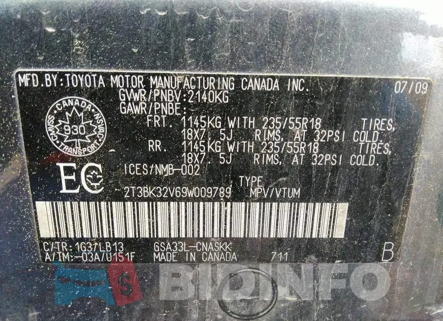 2T3BK32V69W009789 Photo# 9