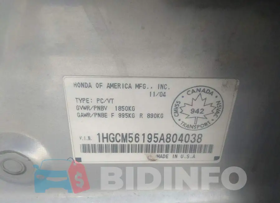 1HGCM56195A804038 Photo# 9