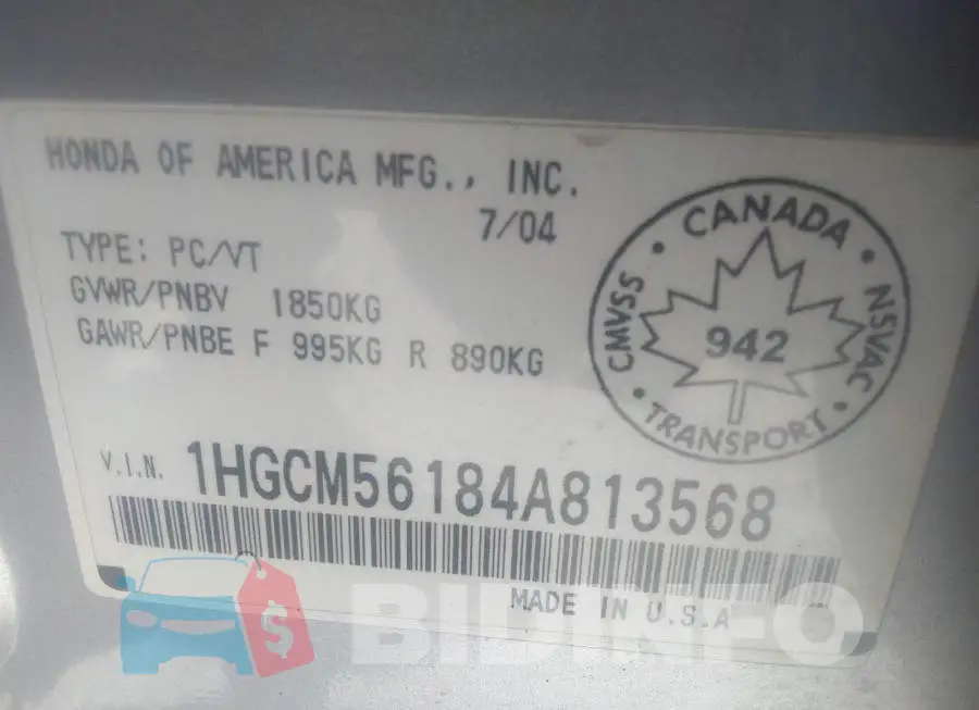 1HGCM56184A813568 Photo# 9