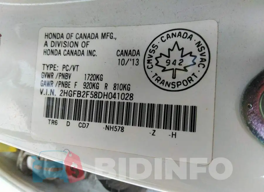 2HGFB2F58DH041028 Photo# 9