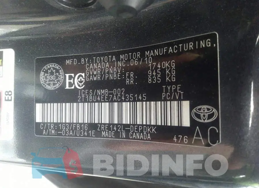 2T1BU4EE7AC435145 Photo# 9