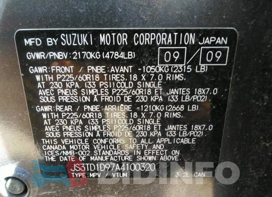 JS3TD1D97A4100320 Photo# 9