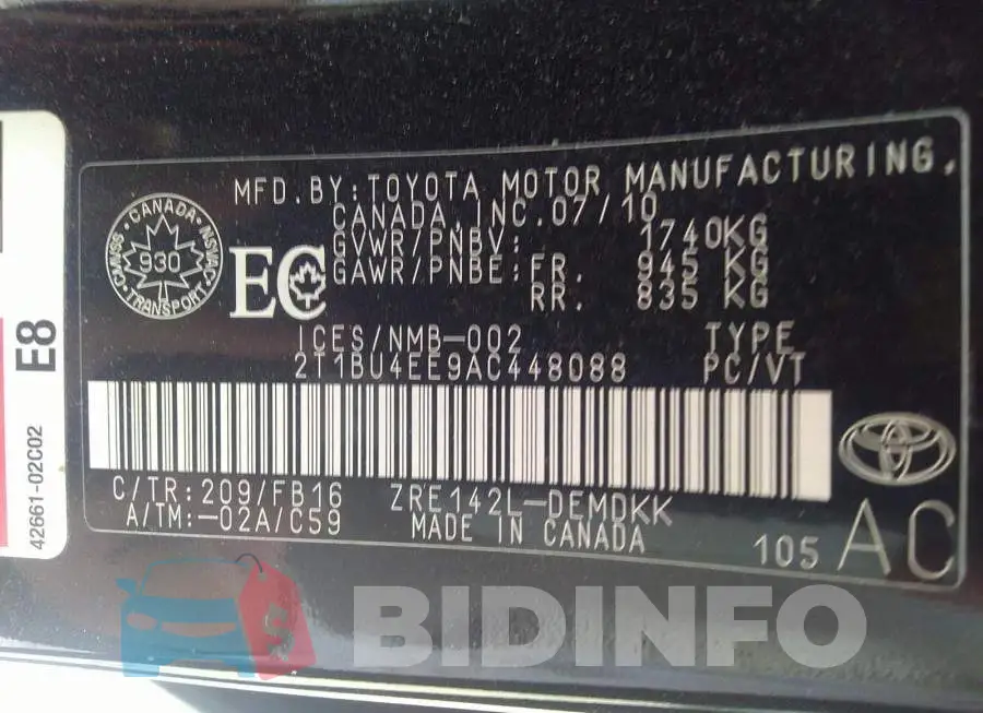 2T1BU4EE9AC448088 Photo# 9