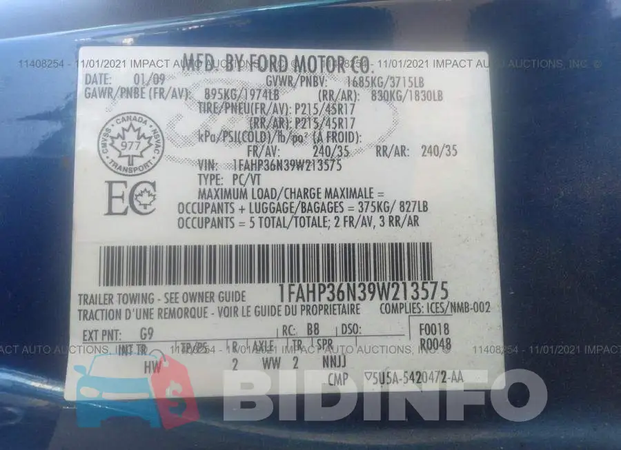1FAHP36N39W213575 Photo# 9