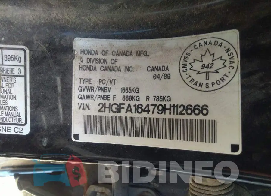 2HGFA16479H112666 Photo# 9