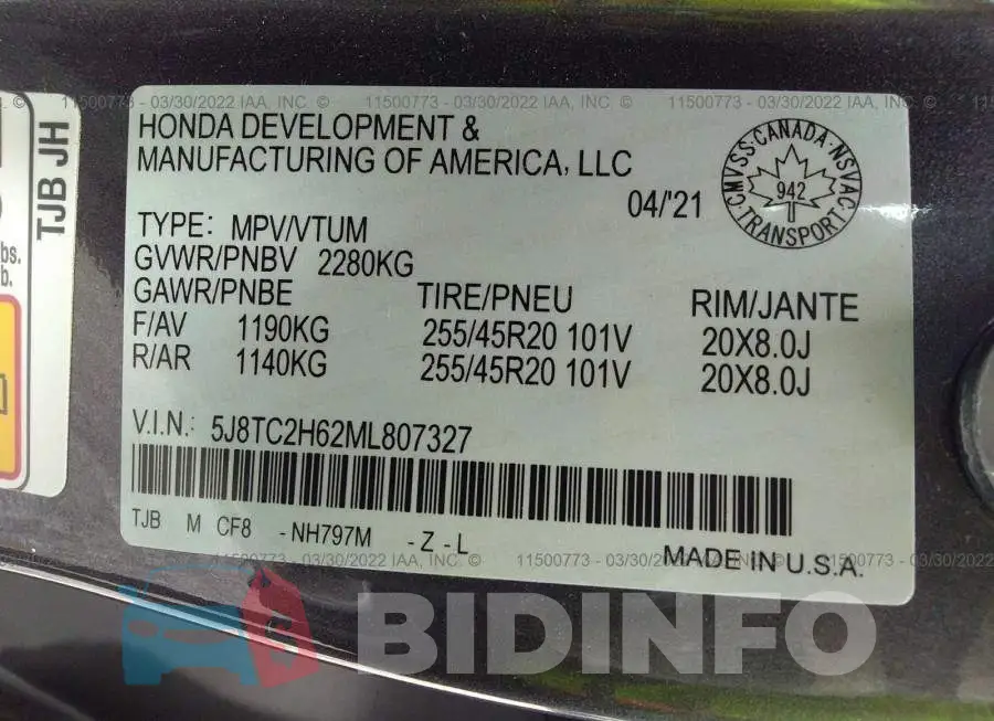 5J8TC2H62ML807327 Photo# 9