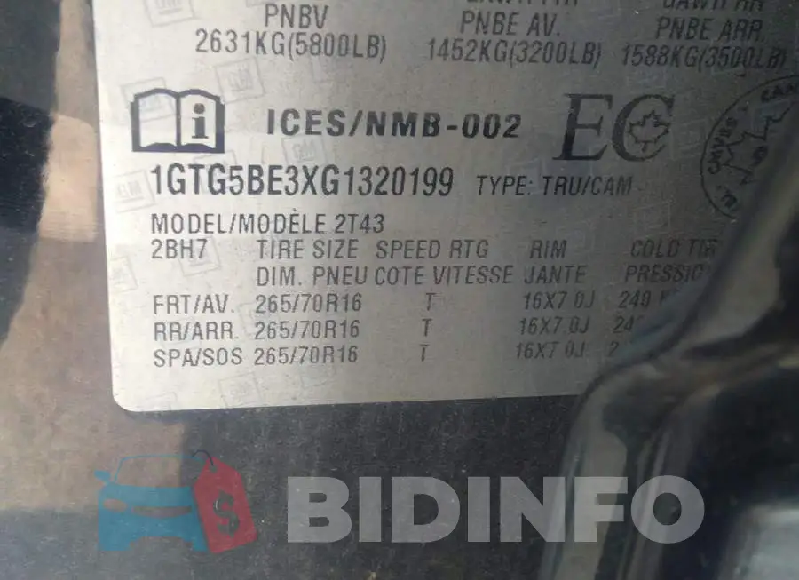 1GTG5BE3XG1320199 Photo# 9
