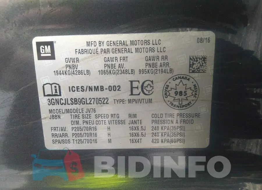 3GNCJLSB9GL270522 Photo# 9