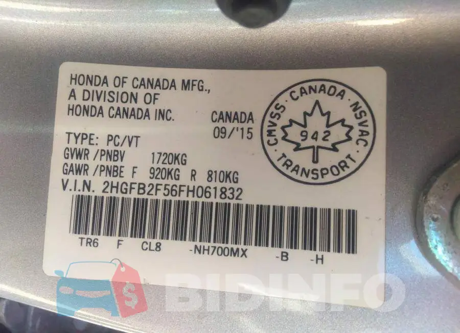 2HGFB2F56FH061832 Photo# 9