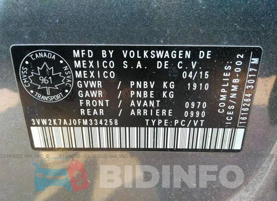 3VW2K7AJ0FM334258 Photo# 9
