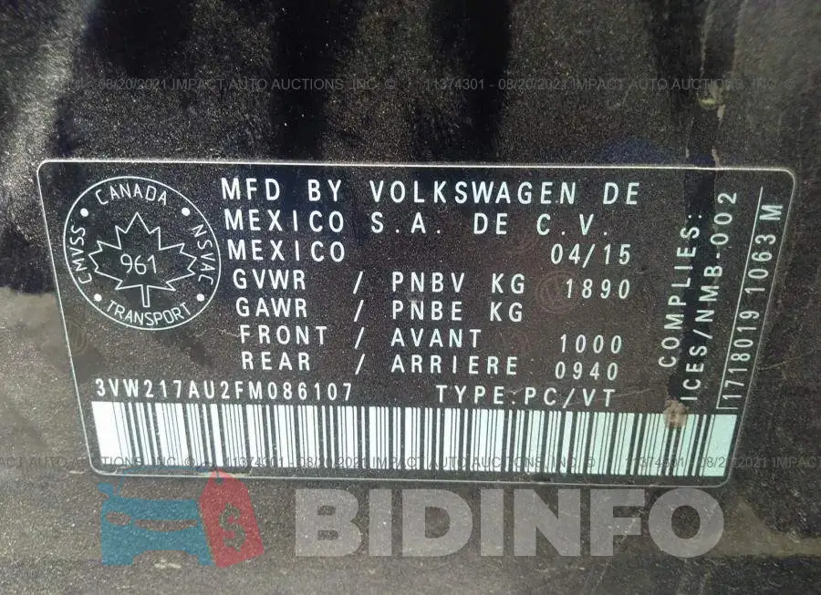 3VW217AU2FM086107 Photo# 9