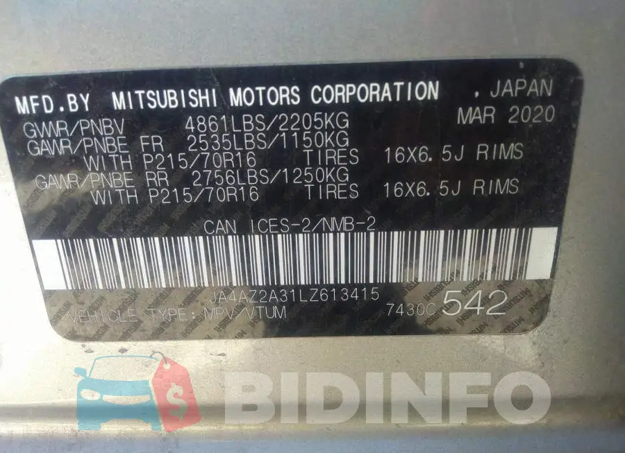 JA4AZ2A31LZ613415 Photo# 9