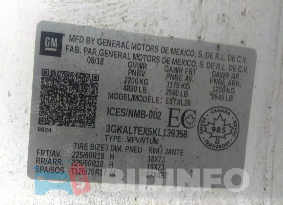 3GKALTEX5KL139358 Photo# 9