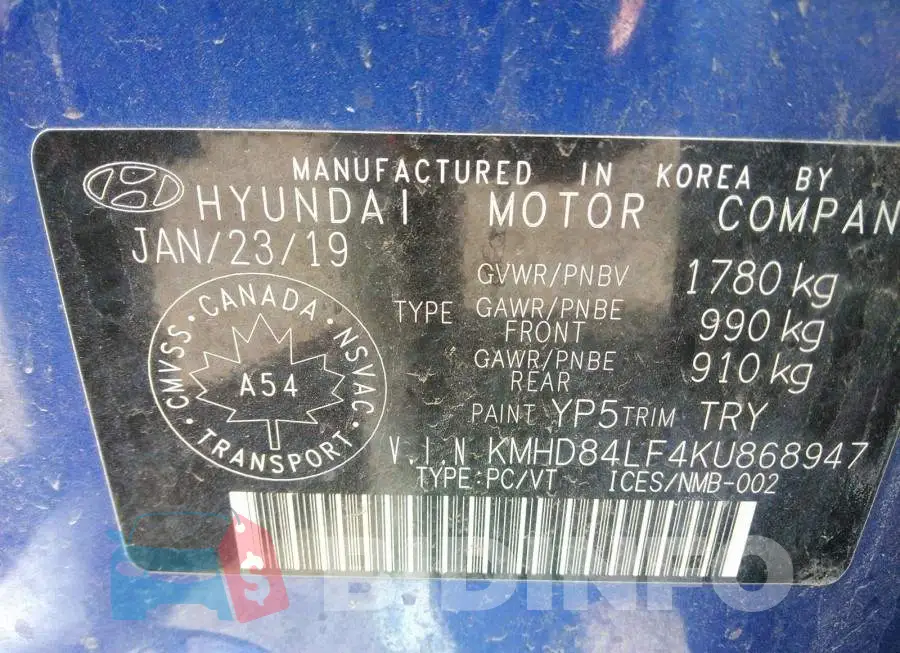 KMHD84LF4KU868947 Photo# 9