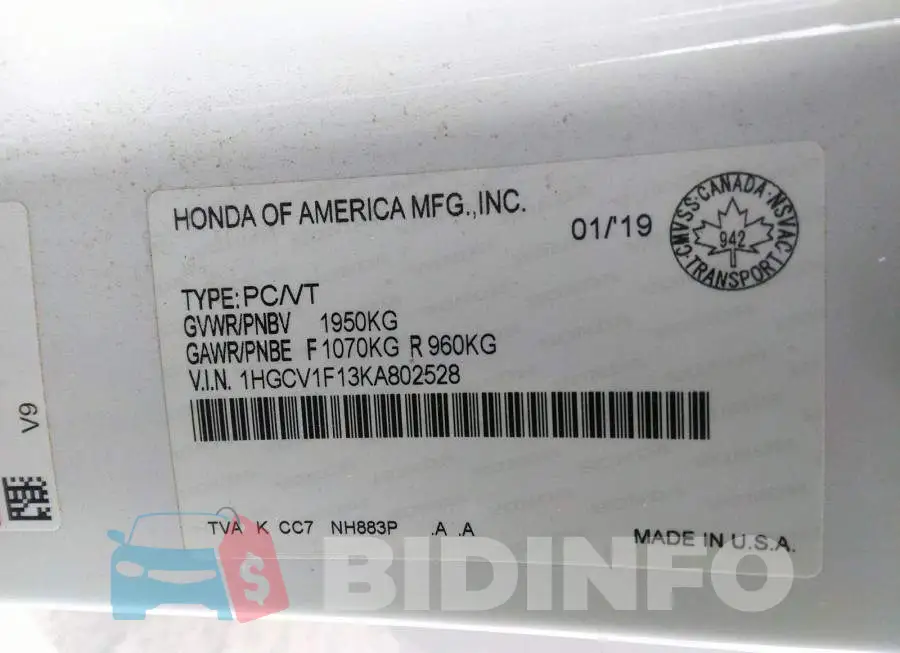 1HGCV1F13KA802528 Photo# 9