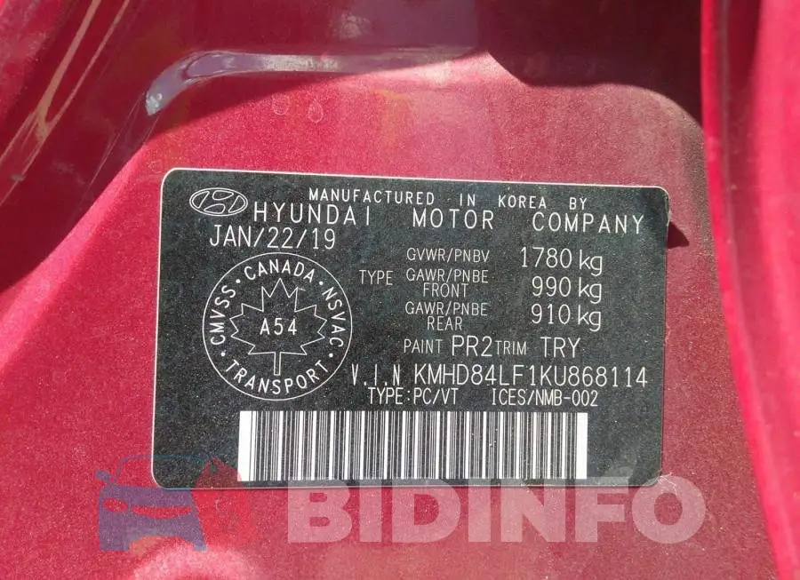 KMHD84LF1KU868114 Photo# 9