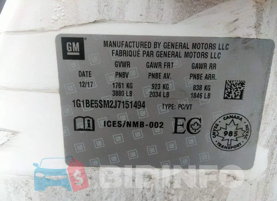 1G1BE5SM2J7151494 Photo# 9