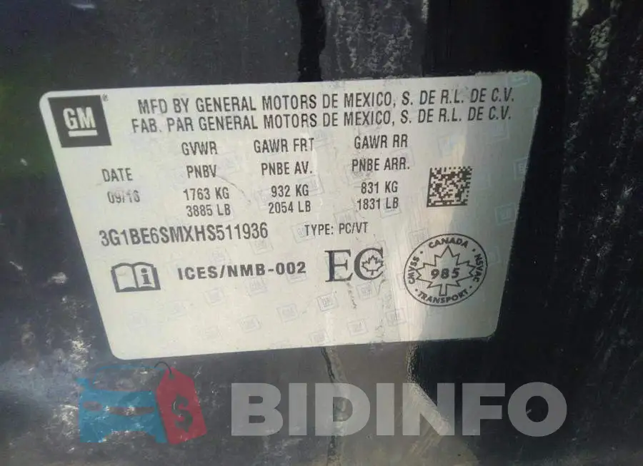 3G1BE6SMXHS511936 Photo# 9