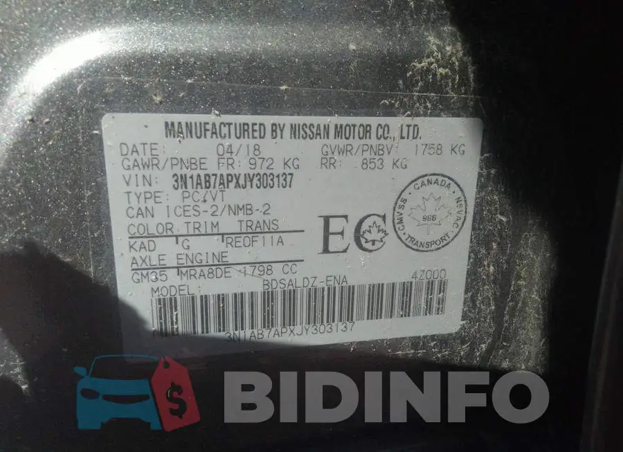 3N1AB7APXJY303137 Photo# 9