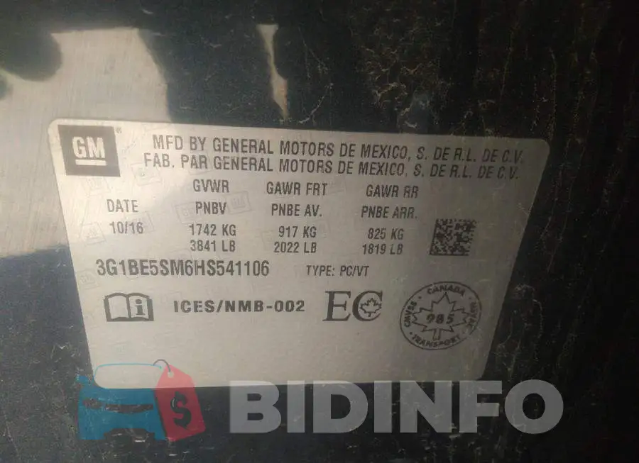 3G1BE5SM6HS541106 Photo# 9