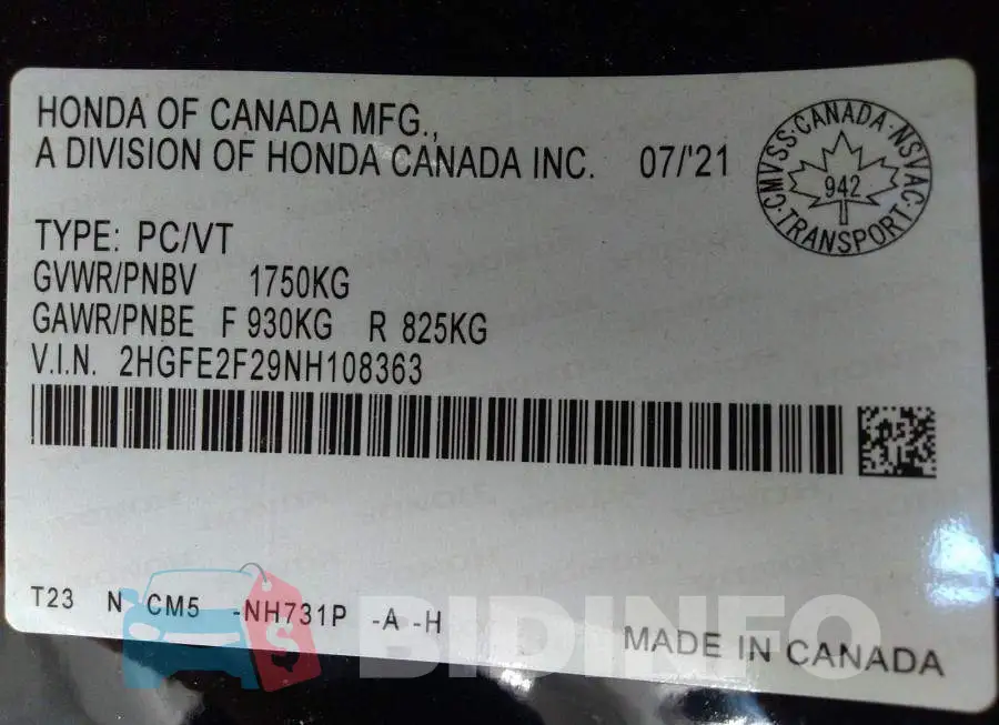 2HGFE2F29NH108363 Photo# 9