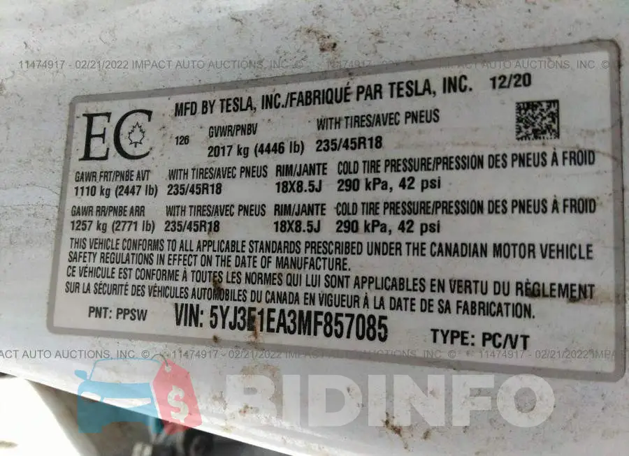 5YJ3E1EA3MF857085 Photo# 9