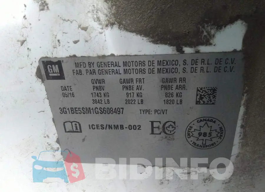 3G1BE5SM1GS608497 Photo# 9