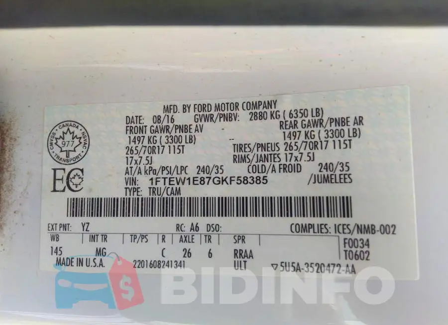 1FTEW1E87GKF58385 Photo# 9