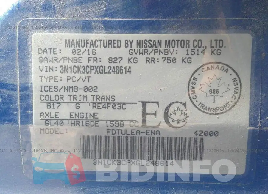 3N1CK3CPXGL248614 Photo# 9