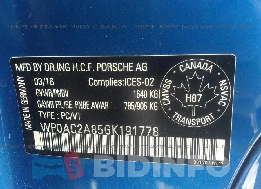 WP0AC2A85GK191778 Photo# 9