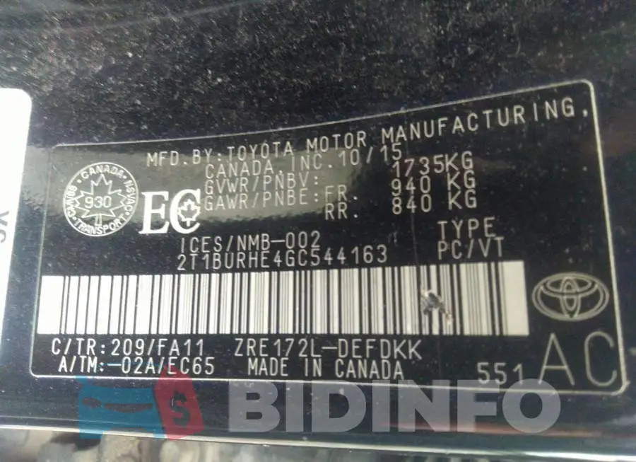 2T1BURHE4GC544163 Photo# 9