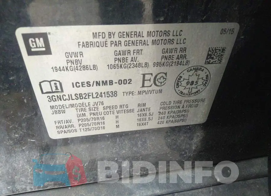 3GNCJLSB2FL241538 Photo# 9