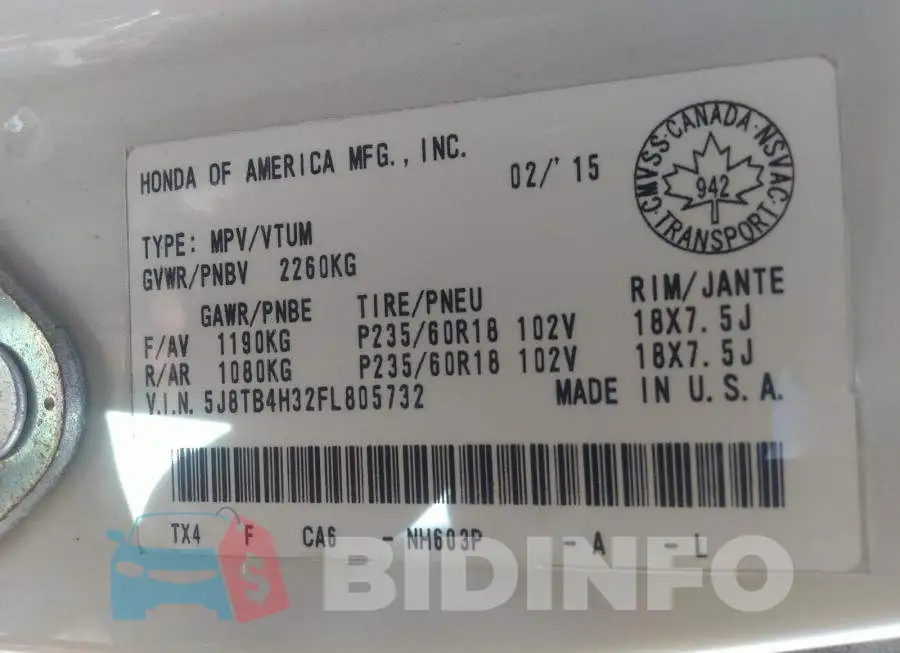5J8TB4H32FL805732 Photo# 9