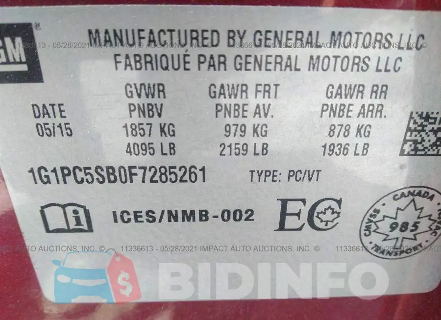1G1PC5SB0F7285261 Photo# 9
