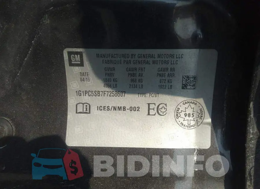 1G1PC5SB7F7258607 Photo# 9