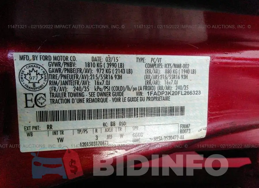 1FADP3K20FL266323 Photo# 9