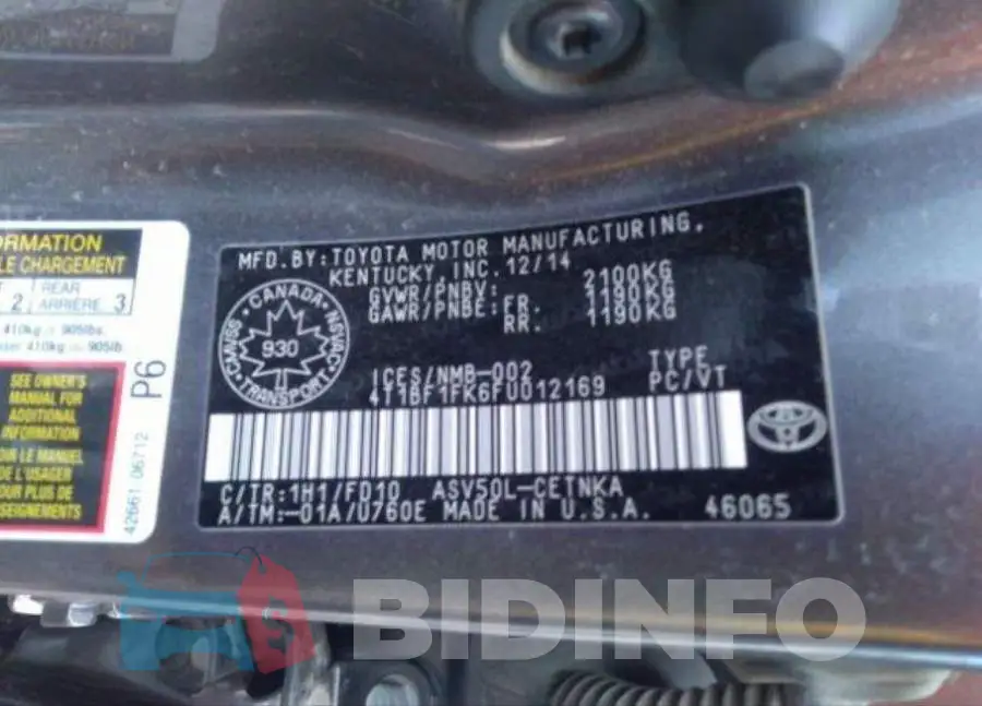 4T1BF1FK6FU012169 Photo# 10