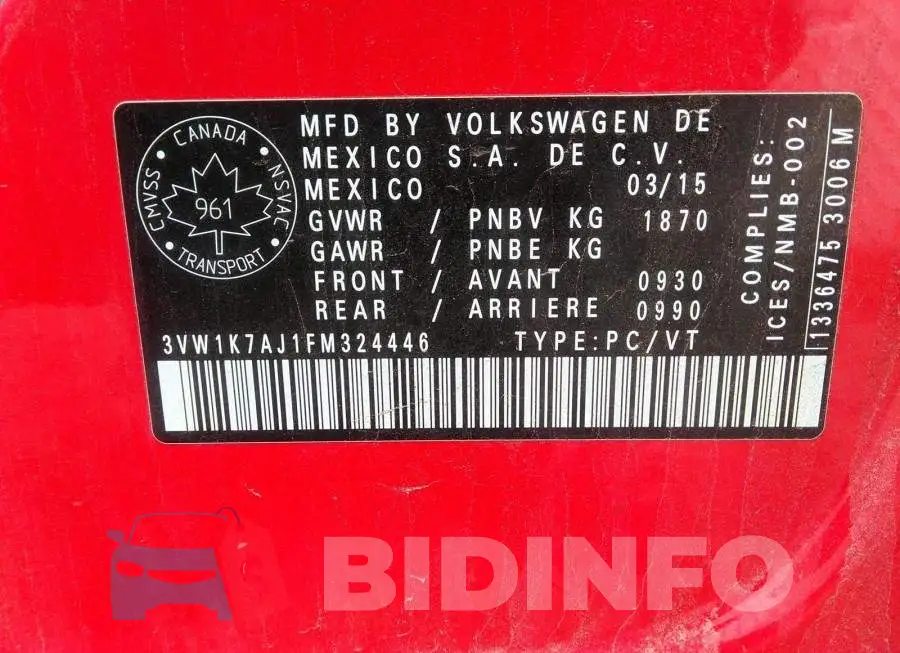 3VW1K7AJ1FM324446 Photo# 9