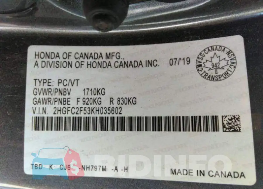2HGFC2F53KH035602 Photo# 10