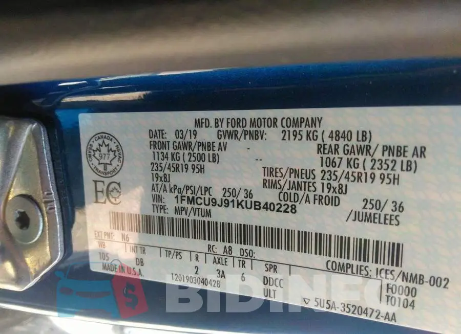 1FMCU9J91KUB40228 Photo# 9