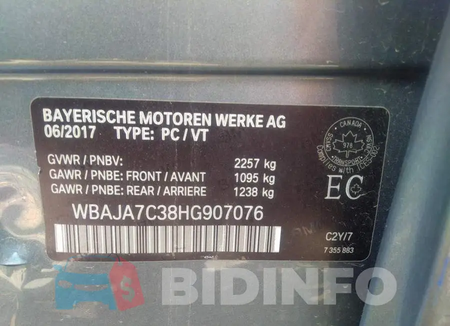 WBAJA7C38HG907076 Photo# 9