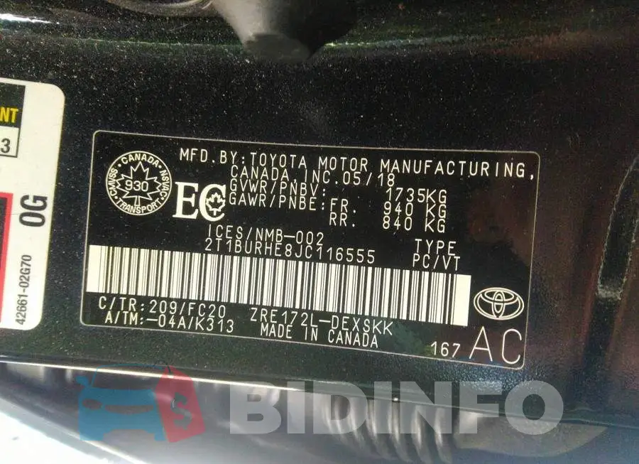 2T1BURHE8JC116555 Photo# 9