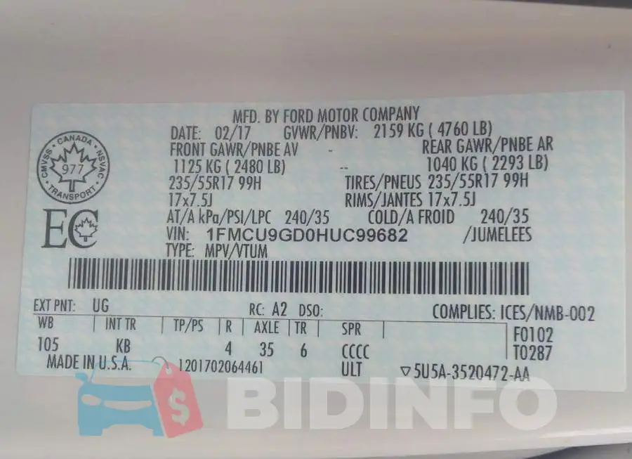 1FMCU9GD0HUC99682 Photo# 9