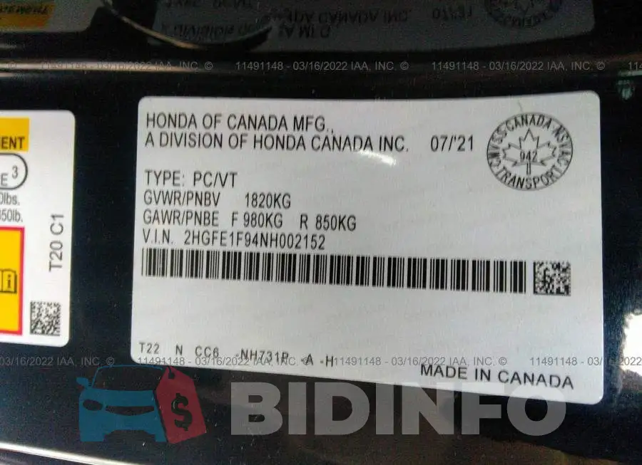 2HGFE1F94NH002152 Photo# 9