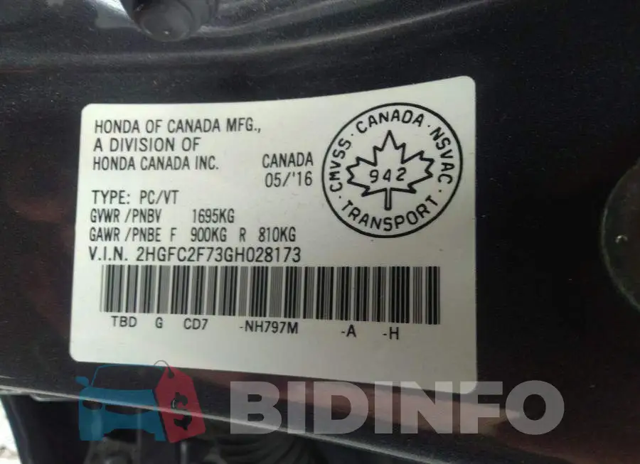 2HGFC2F73GH028173 Photo# 9