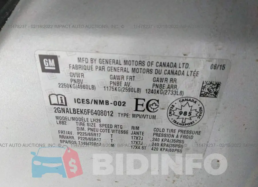 2GNALBEK6F6408012 Photo# 9