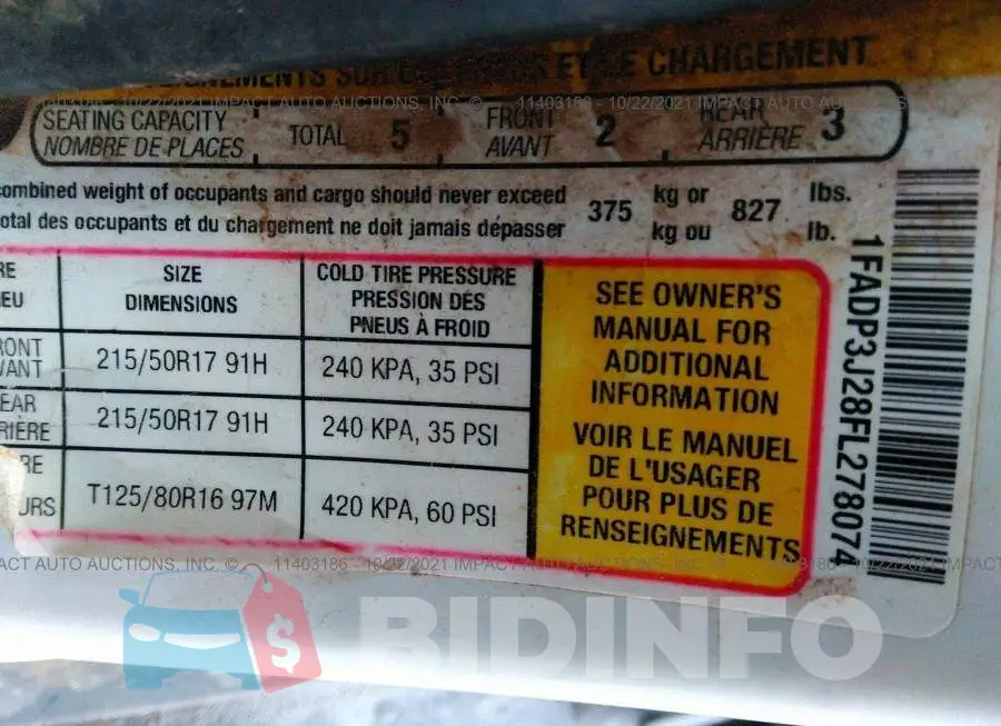 1FADP3J28FL278074 Photo# 9
